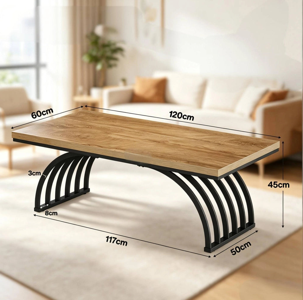 Tavolino da caffè 120 cm con piano in legno e struttura in metallo nero e marrone
