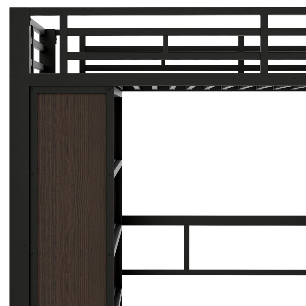 Letto a soppalco 90 x 200 cm con scrivania, ripiani e LED nero