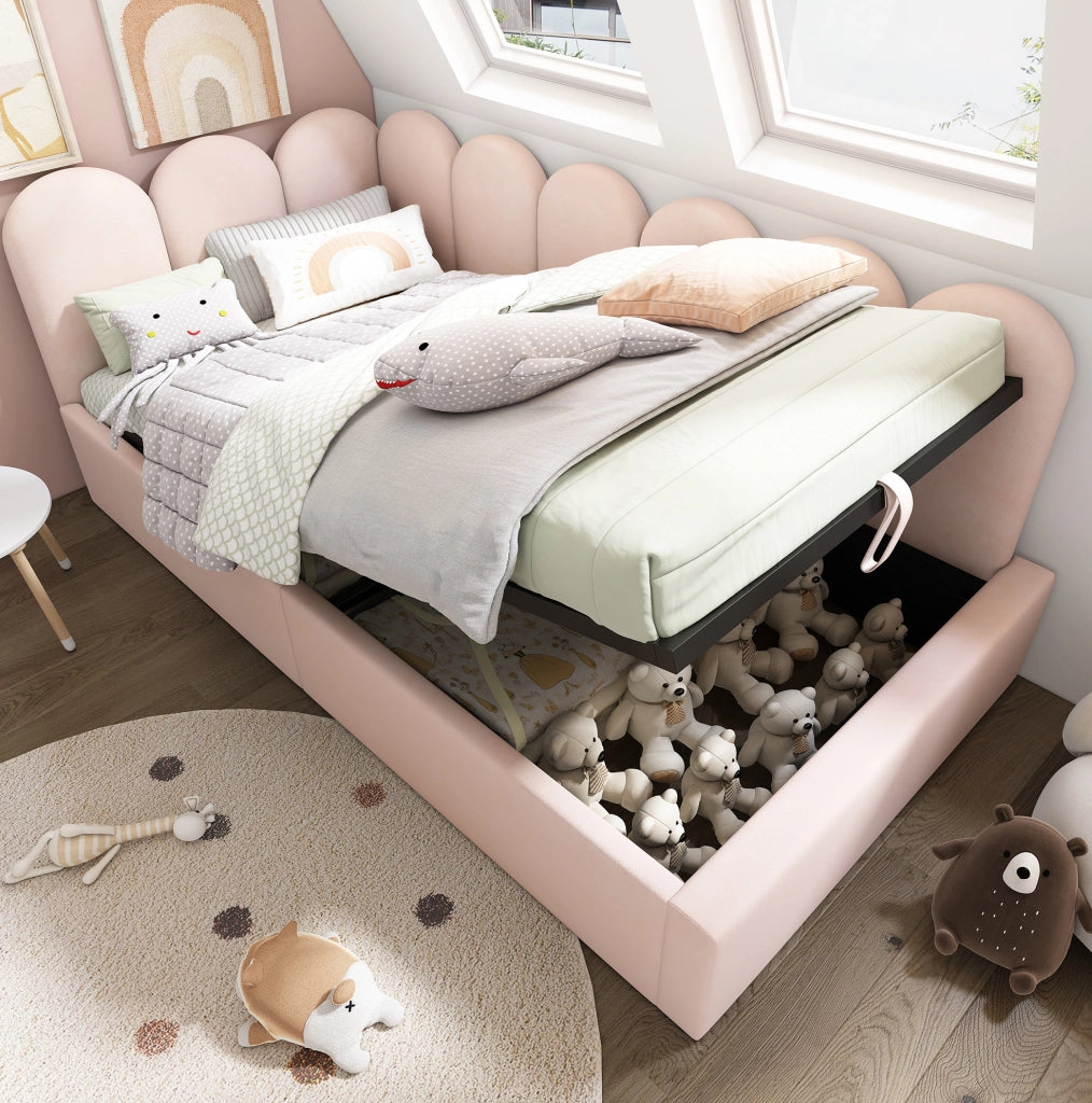 Letto singolo imbottito rosa 90x200 cm con contenitore idraulico