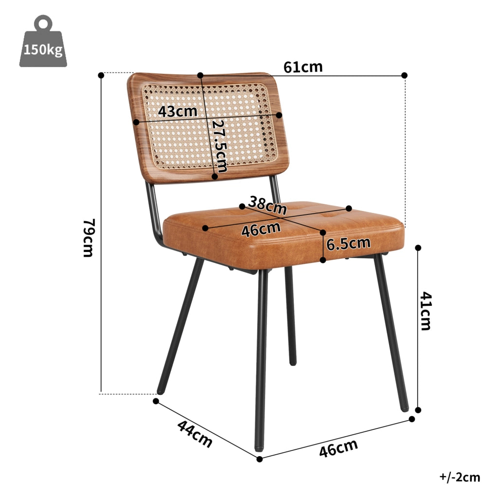 Set di 4 sedie da pranzo 61x46x79 cm marroni in PU e metallo