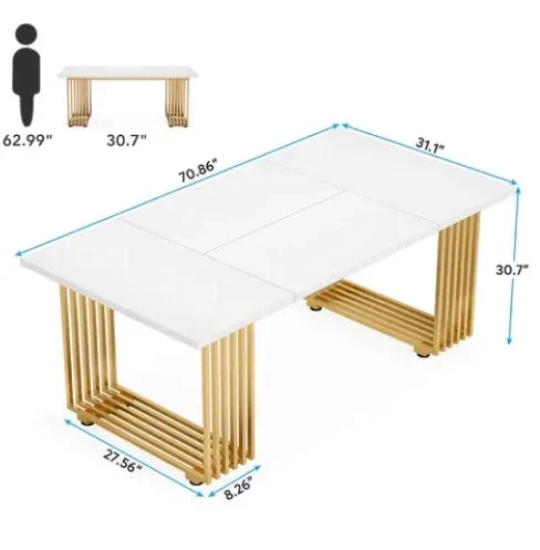 Scrivania da ufficio classica bianca e oro 180x79x78 cm per computer e lavoro