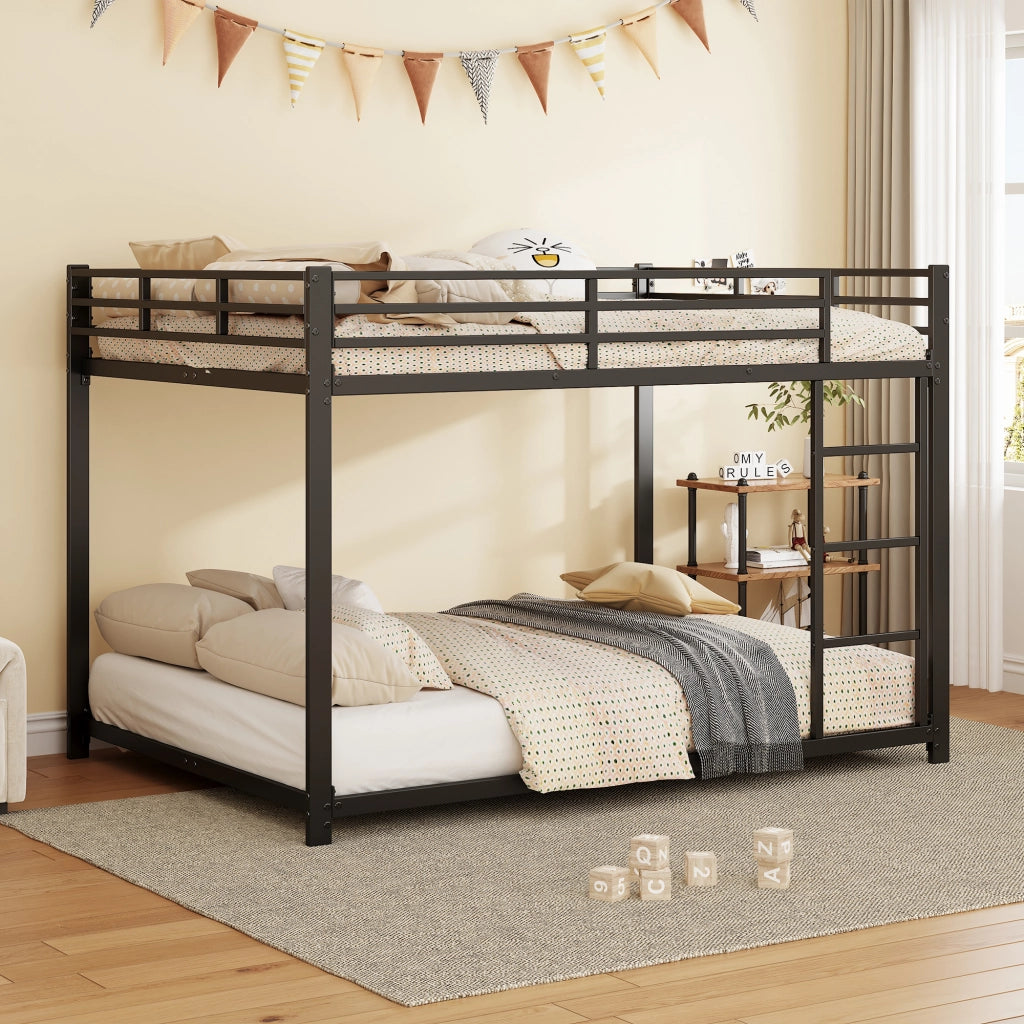 Letto a castello in metallo 140 x 200 cm; nero; con sponde e scala per cameretta