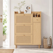 Scarpiera salvaspazio 90x125x17 cm con 3 ante a ribalta e cassetto in MDF naturale HOMVRA