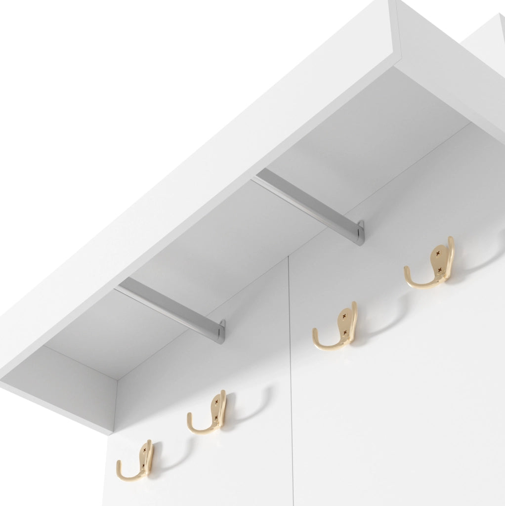 Set guardaroba 3 in 1 con appendiabiti, scarpiera a 2 ante e panca, bianco, 60x35x(45+100) cm
