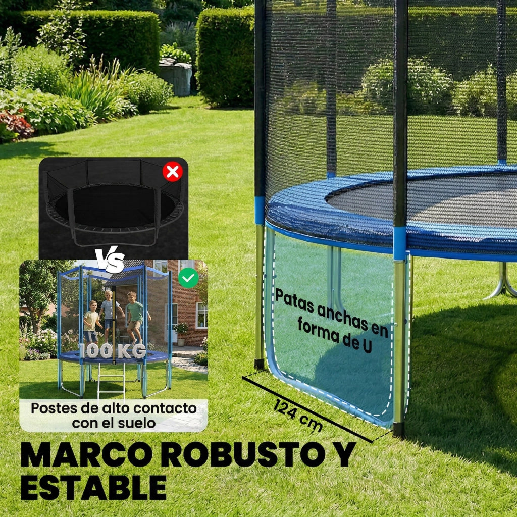 Trampolino da Giardino per Bambini con Rete di Sicurezza e Scala ¨C Minimal ¨C Blu ?244 cm