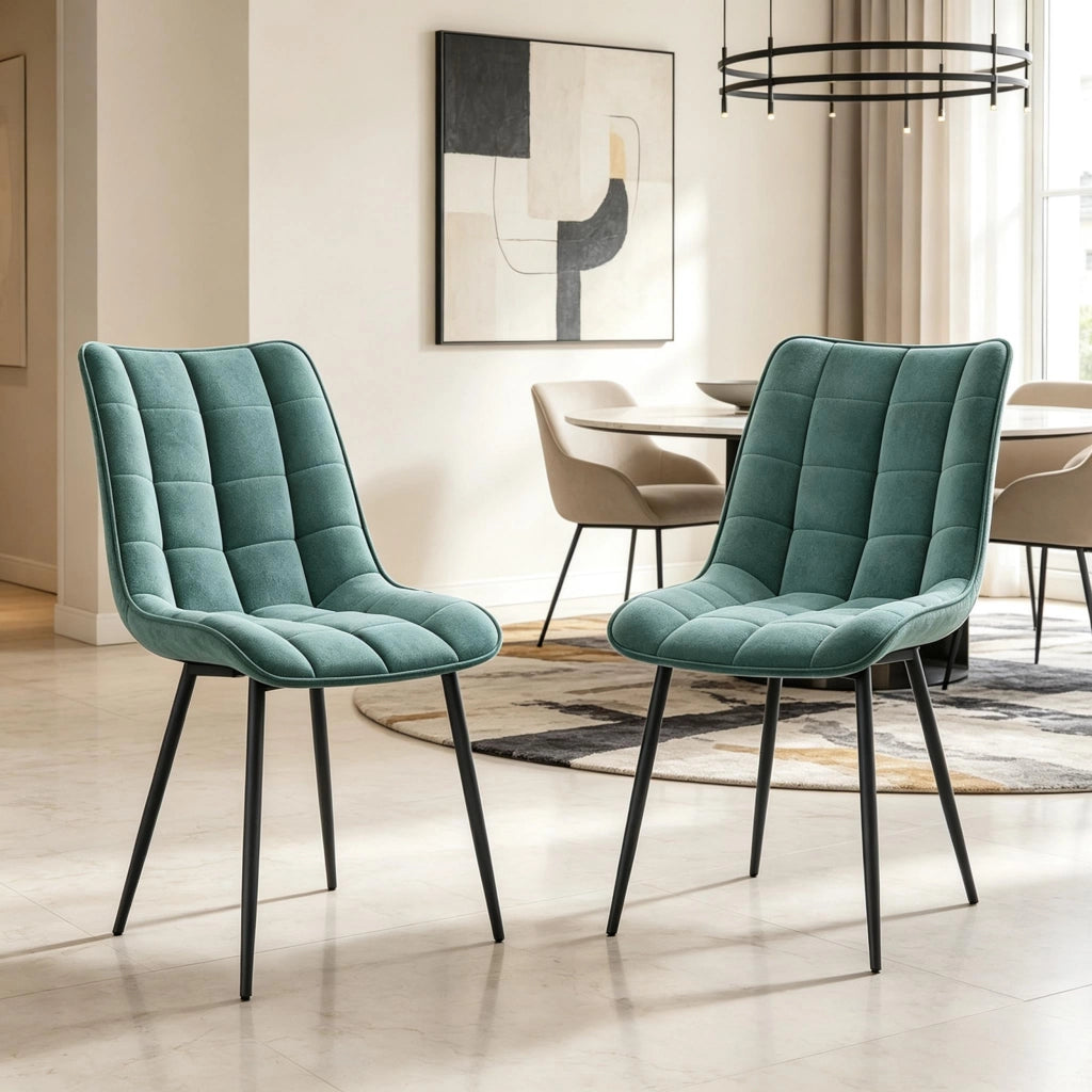Set di 2 sedie da pranzo con schienale ergonomico e piedi antiscivolo in velluto blu petrolio