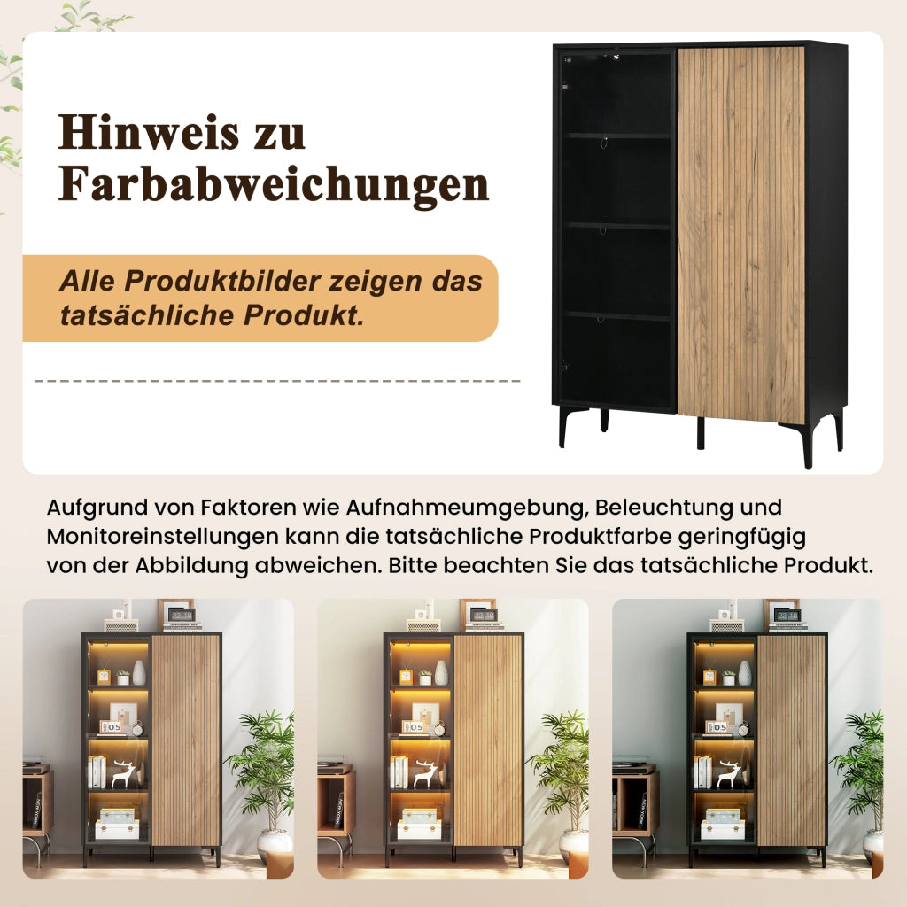 VETRINA 90x40x135 cm MDF Nero/Legno con LED Bluetooth
