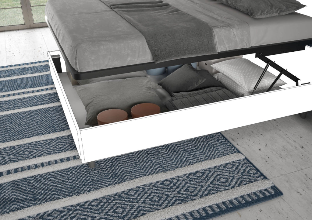 Letto Matrimoniale 160x200 cm con Rete e Contenitore Giroletto con Alzata Comoda Imbottito in Microfibra Mika Blu