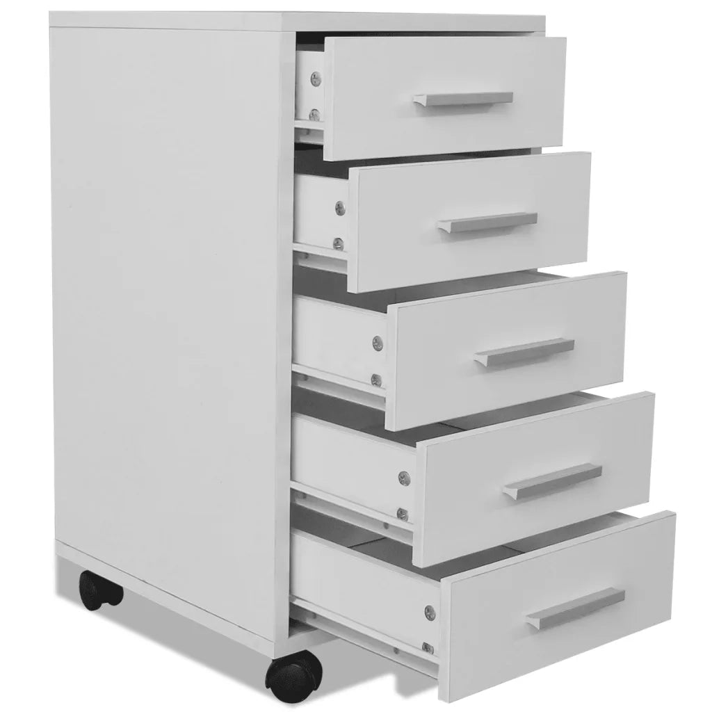Cassettiera da Ufficio con Rotelle 5 Cassetti Bianca 243064