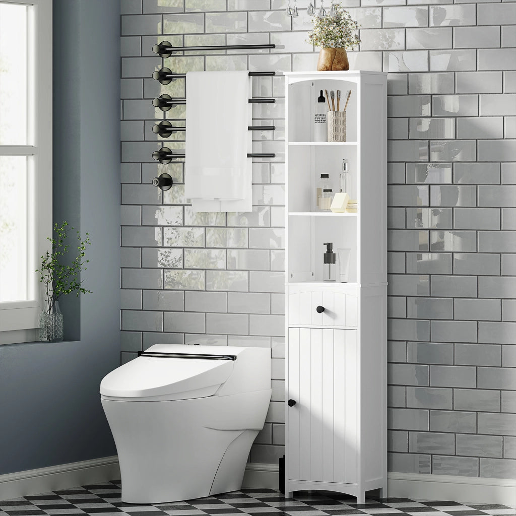 Armadietto da Bagno con 3 Ripiani e 1 Cassetto ¨C zephmum ¨C MDF Bianco 60x30x