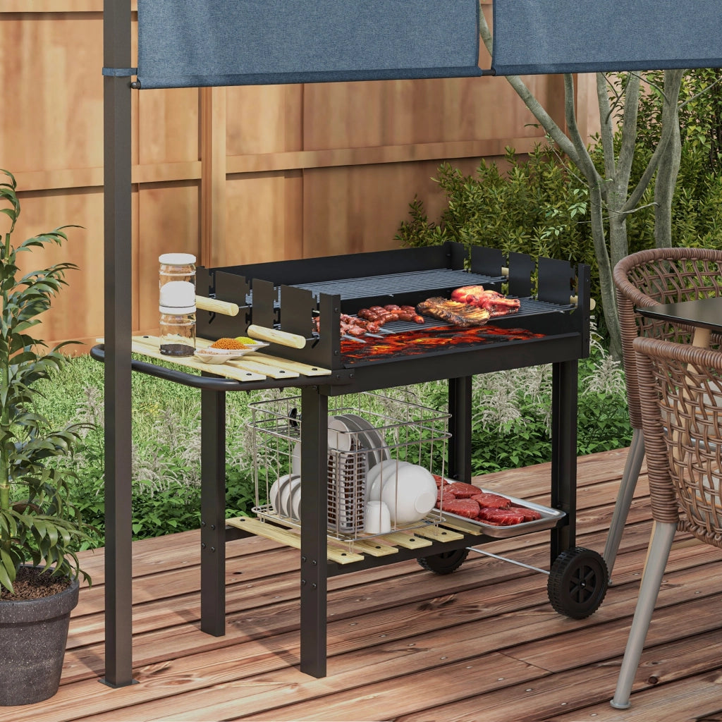 Barbecue a Carbonella Regolabile ¨C Xylo ¨C Metallo e Legno Nero 113x53.5x82.5cm con 2 Griglie