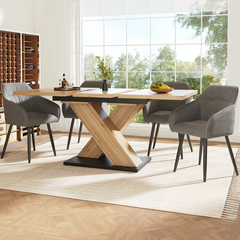 Tavolo allungabile con piano estensibile e gambe incrociate in MDF effetto legno naturale 119 × 80 × 75 cm