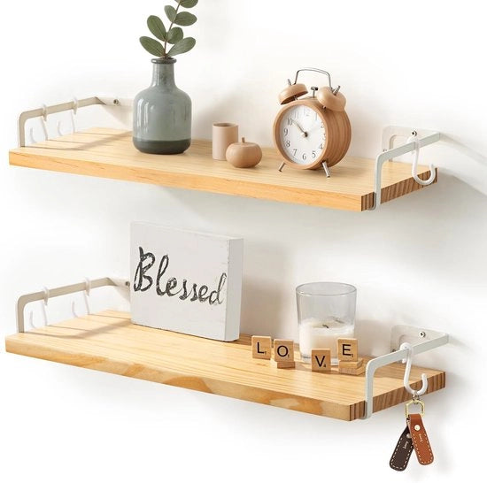 Shelf moderno decorativo - 1 pezzo - bianco nero - metallo e legno massello - 40 cm