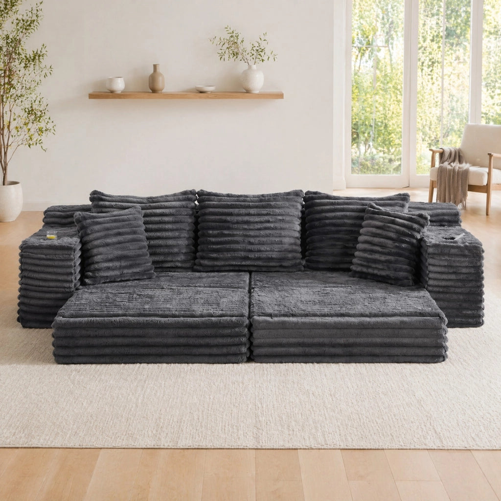 Divano letto 273x98x87 cm grigio scuro – convertibile in tessuto a coste