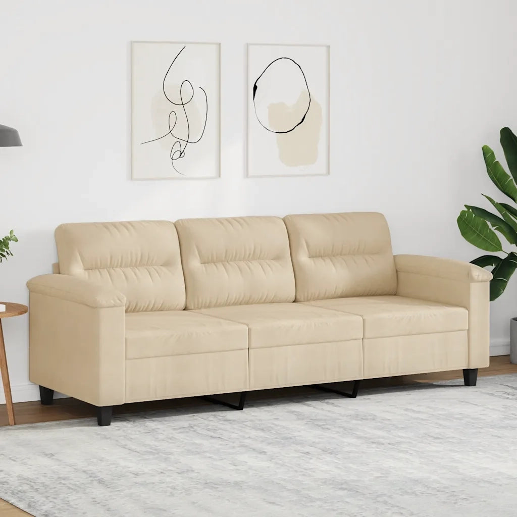 Divano a 3 Posti-Sofa 3 Posti Crema 180 cm in Tessuto Microfibra