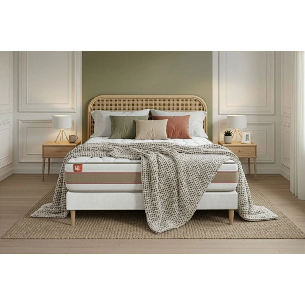 Pacchetto letto completo - Materasso 140x200cm + Box spring con doghe (kit) + 2 cuscini + Piumino - Le Délicat