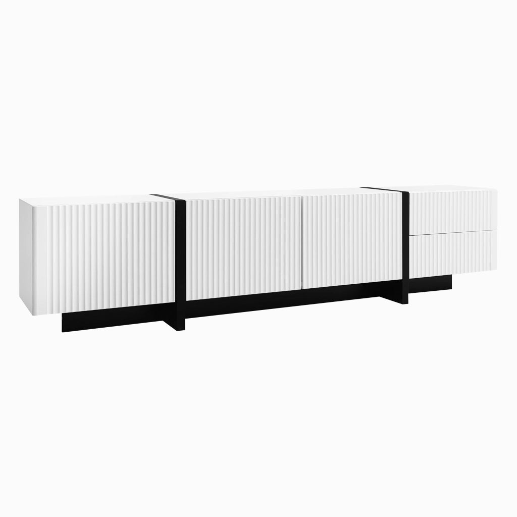 Mobile TV 190 cm con 3 ante e 2 cassetti, bianco e nero
