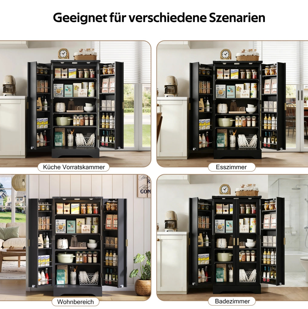 Mobile da cucina nero con LED sensore, doppia anta, ripiani regolabili 120x60,5x40 cm