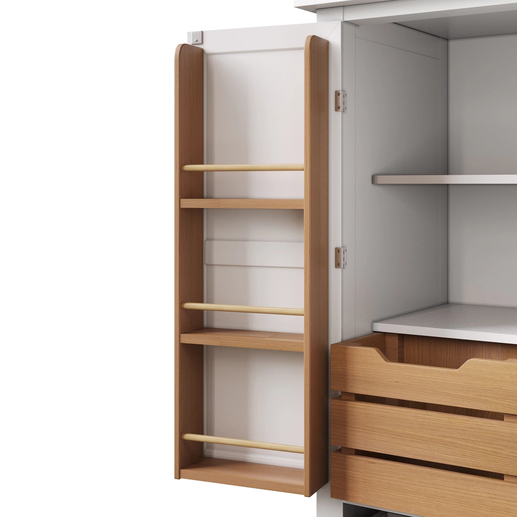 OKWISH Credenza da Cucina Alta con 2 Ante, 5 Cassetti e 2 Ripiani, Chiusura Magnetica, MDF, Bianca, 80 x 40 x 140 cm