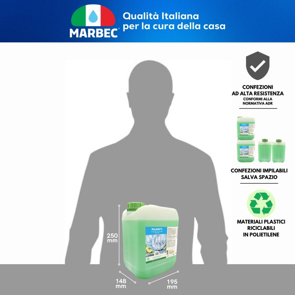 Detergente Piatti Concentrato, Sgrassa a Freddo, Risciacquo Rapido, Profumo Limone Marbec PULIPIATTI - 5LT