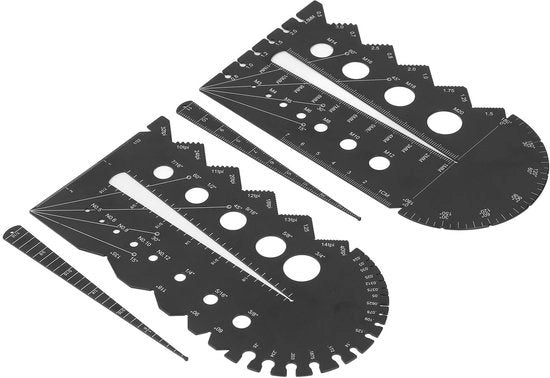 Misuratore a spirale con costruzione metallica - Misuratore di filo - Misuratore di avvallamento con misurazione metrica/imperviale - Misuratore con misura angolare - Cono di guida rimovibile - Scudi laser incisi - Misuratore di filo con lettura diretta
