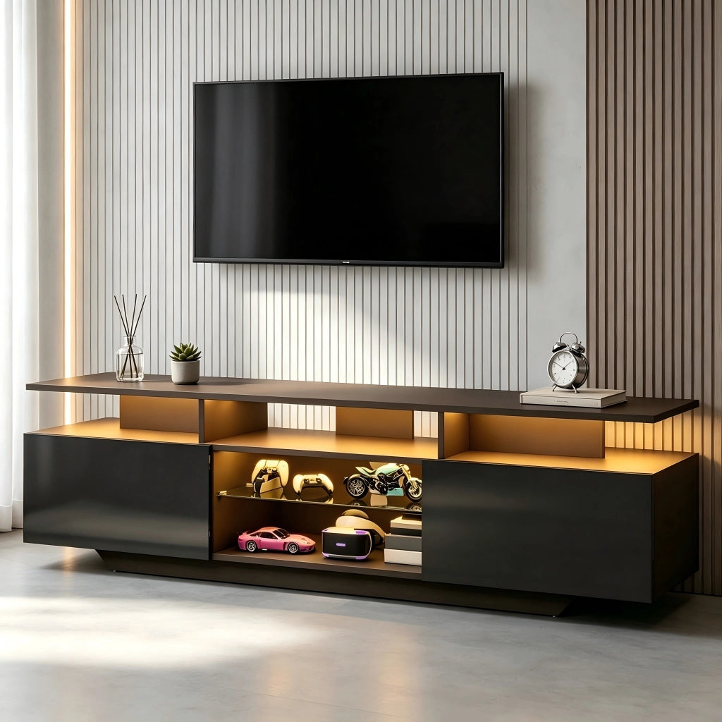 MOBILE TV 160x40x45 cm Nero MDF con LED e 2 ante