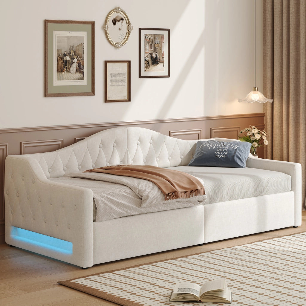 Daybed Imbottito 90x200 cm con LED; Beige