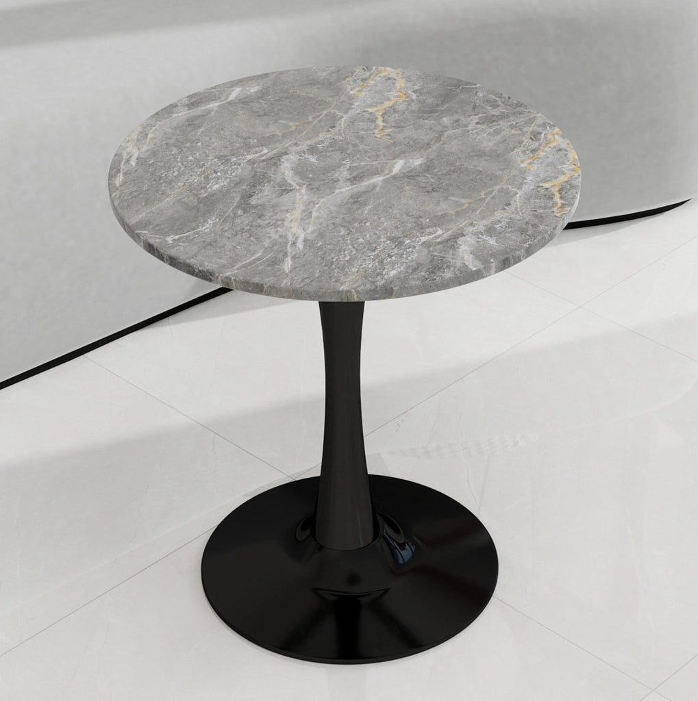 Tavolino rotondo 77;5x77;5x15;5 cm in marmo artificiale nero e grigio