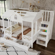 Letto a castello per bambini con cassetti e armadietto