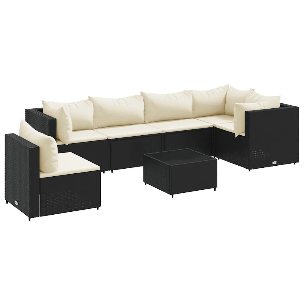 Set Salotto da Giardino con Cuscini 7pz Nero Polyrattan