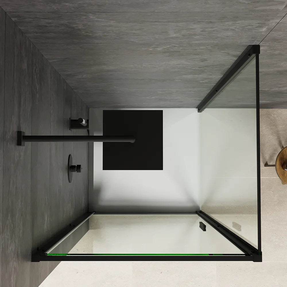 Box doccia slim 80x100cm con apertura a battente e parete fissa profili nero opaco e vetro 6mm trasparente h190| Portofino