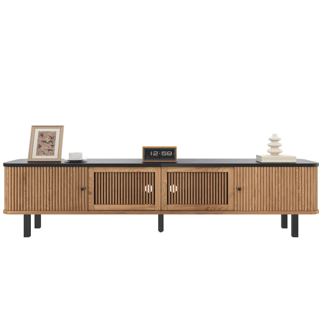 Mobile TV 190x35x45 cm con 2 ante scorrevoli e anta a griglia color rovere HOMVRA
