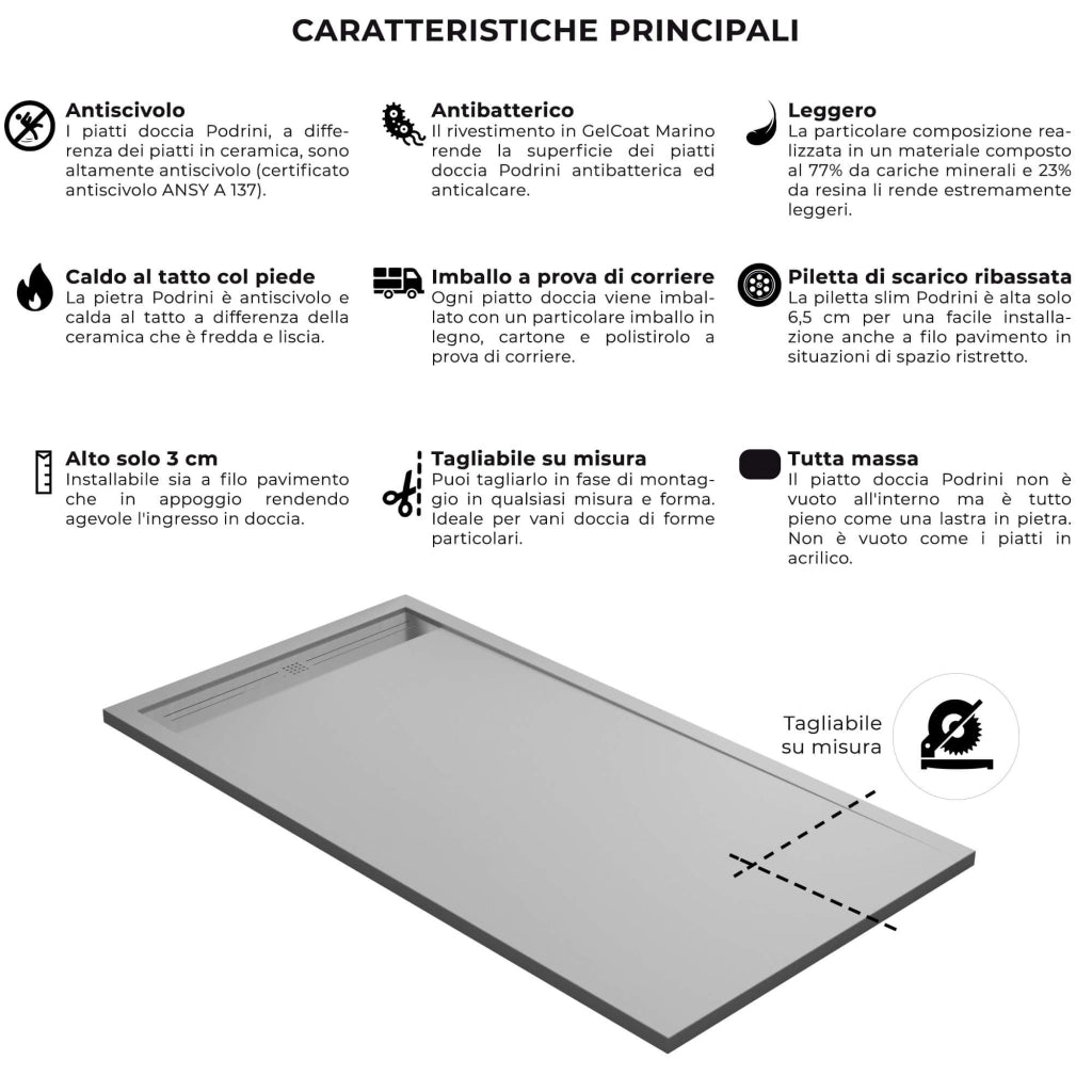 Piatto Doccia 70x130 cm in Pietra Bonussi Trivor Grigio Chiaro