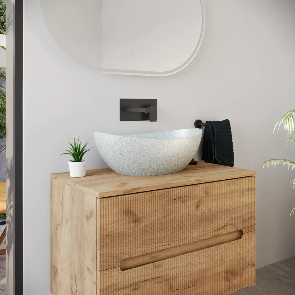 Lavabo da appoggio ovale in microcemento 54,8x34,8x18,5 cm bianco | Onega