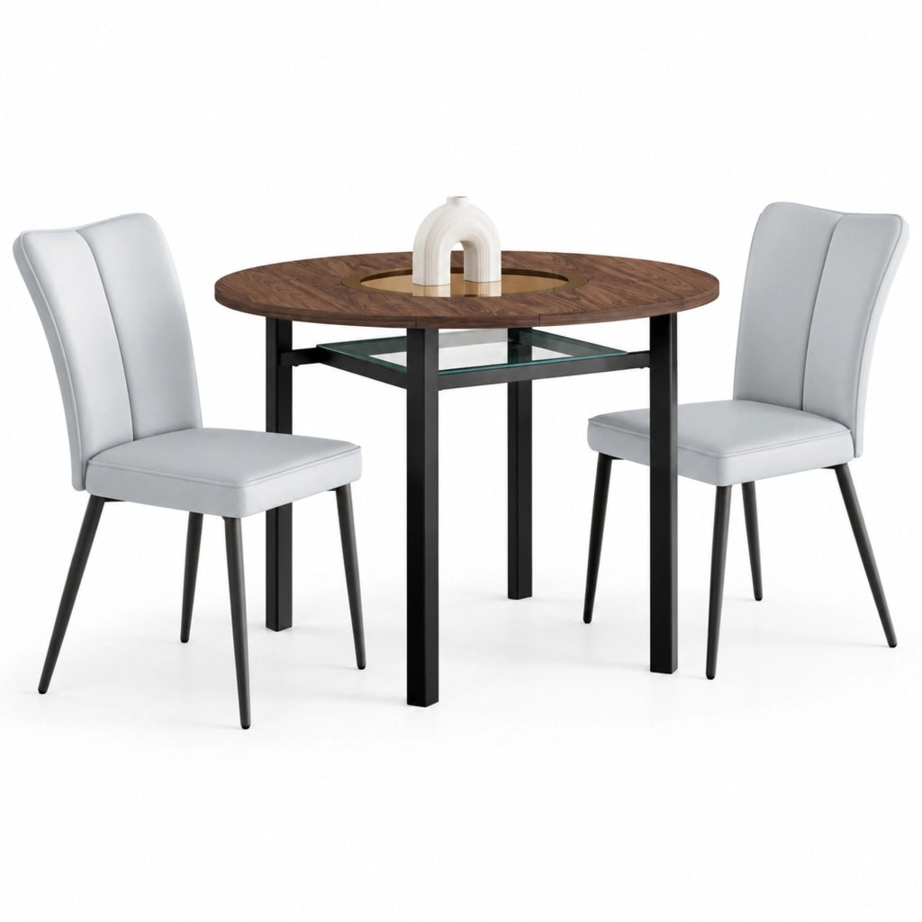 Set tavolo da pranzo rotondo Ø100 cm con sedie in PU grigio chiaro HOMVRA