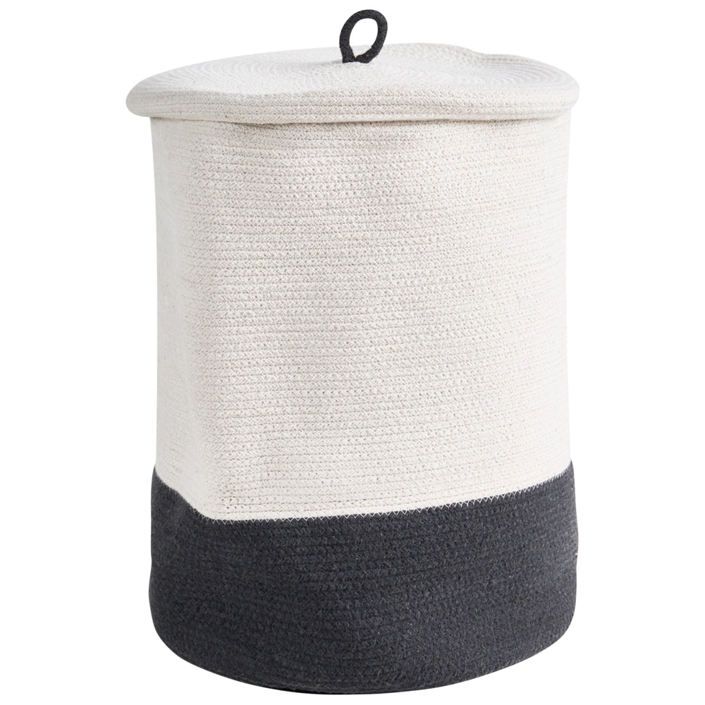 Cesto portaoggetti in cotone grigio bianco con coperchio, cesto per la biancheria, accessori in stile boho
