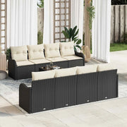 Set Divano da Giardino con cuscino 9 pcs Nero e Crema