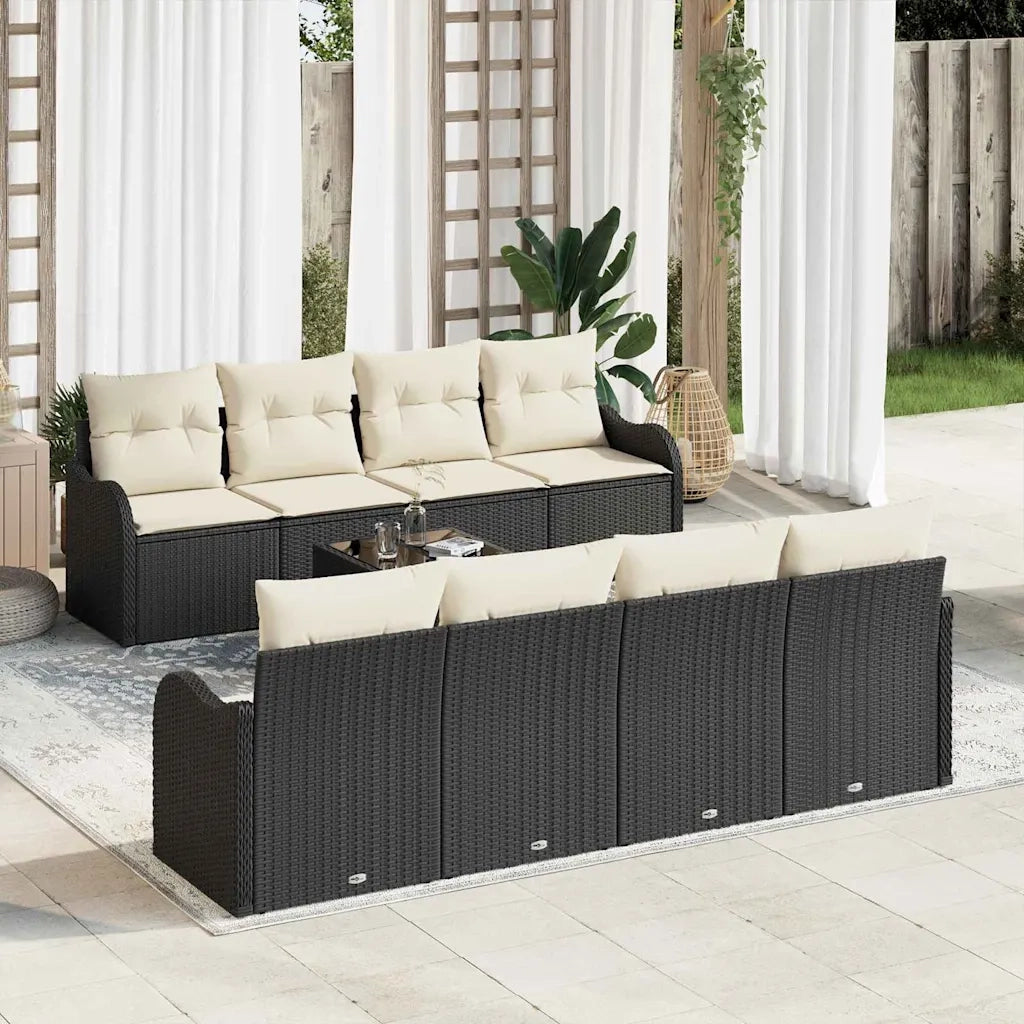 Set Divano da Giardino con cuscino 9 pcs Nero e Crema