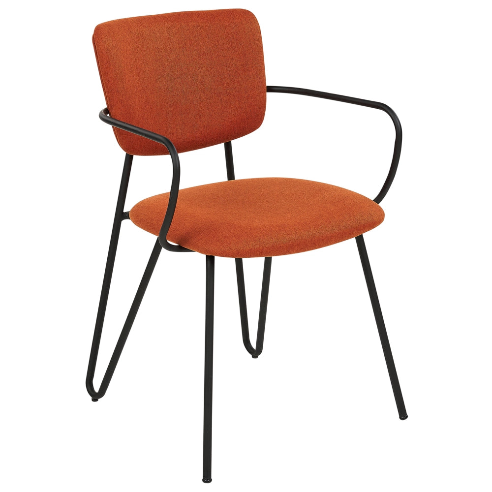 Set di 2 sedie da pranzo Rivestimento in tessuto strutturale in poliestere arancione Gambe in metallo nero Schienale curvo senza braccioli Design moderno e contemporaneo