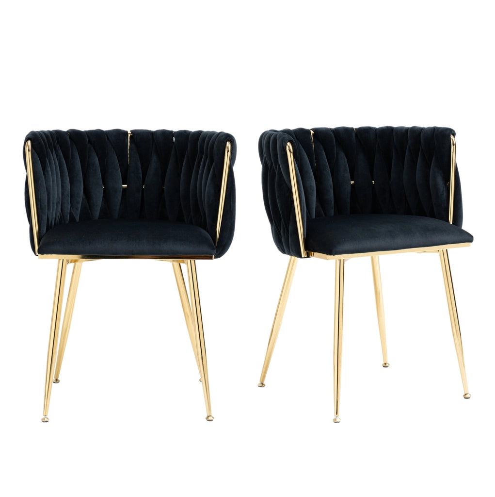 Set 2 sedie da pranzo in velluto nero， gambe in metallo dorato， 55，5x41x74 cm