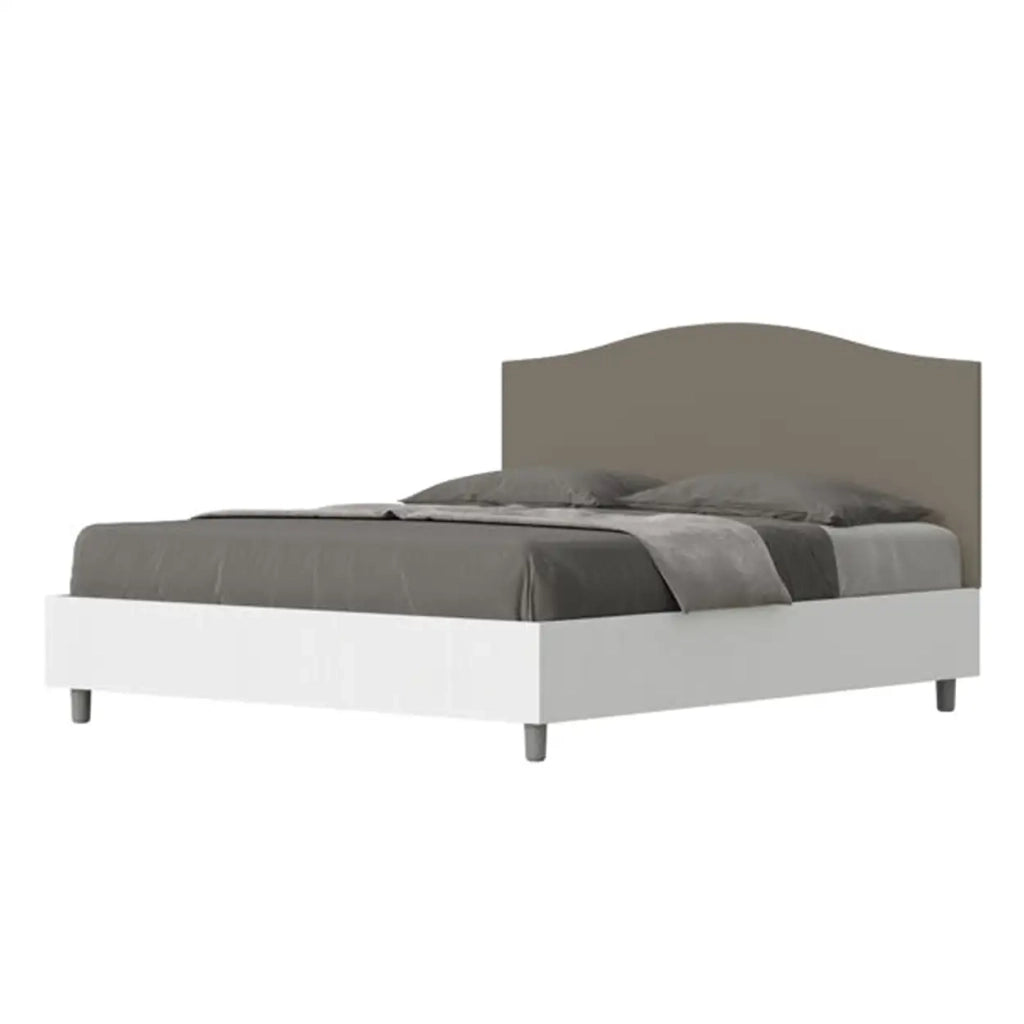 Letto matrimoniale contenitore 160x190 bianco frassino testata similpelle cappuccino Grace