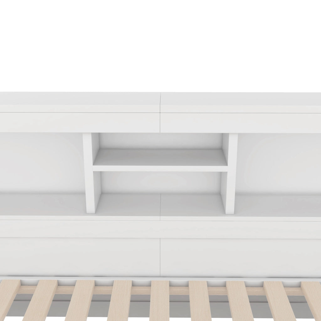 Letto estraibile matrimoniale 140×200 cm e 90×190 cm con LED; prese USB; ripiani e senza materasso; bianco