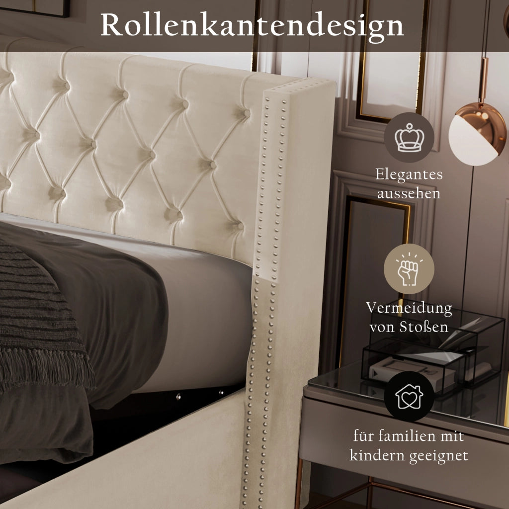 letto imbottito velluto beige 140 x 200 cm