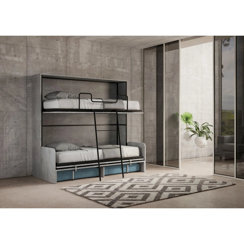 Letto doppio a scomparsa Kando con divano , azzurro - Cemento