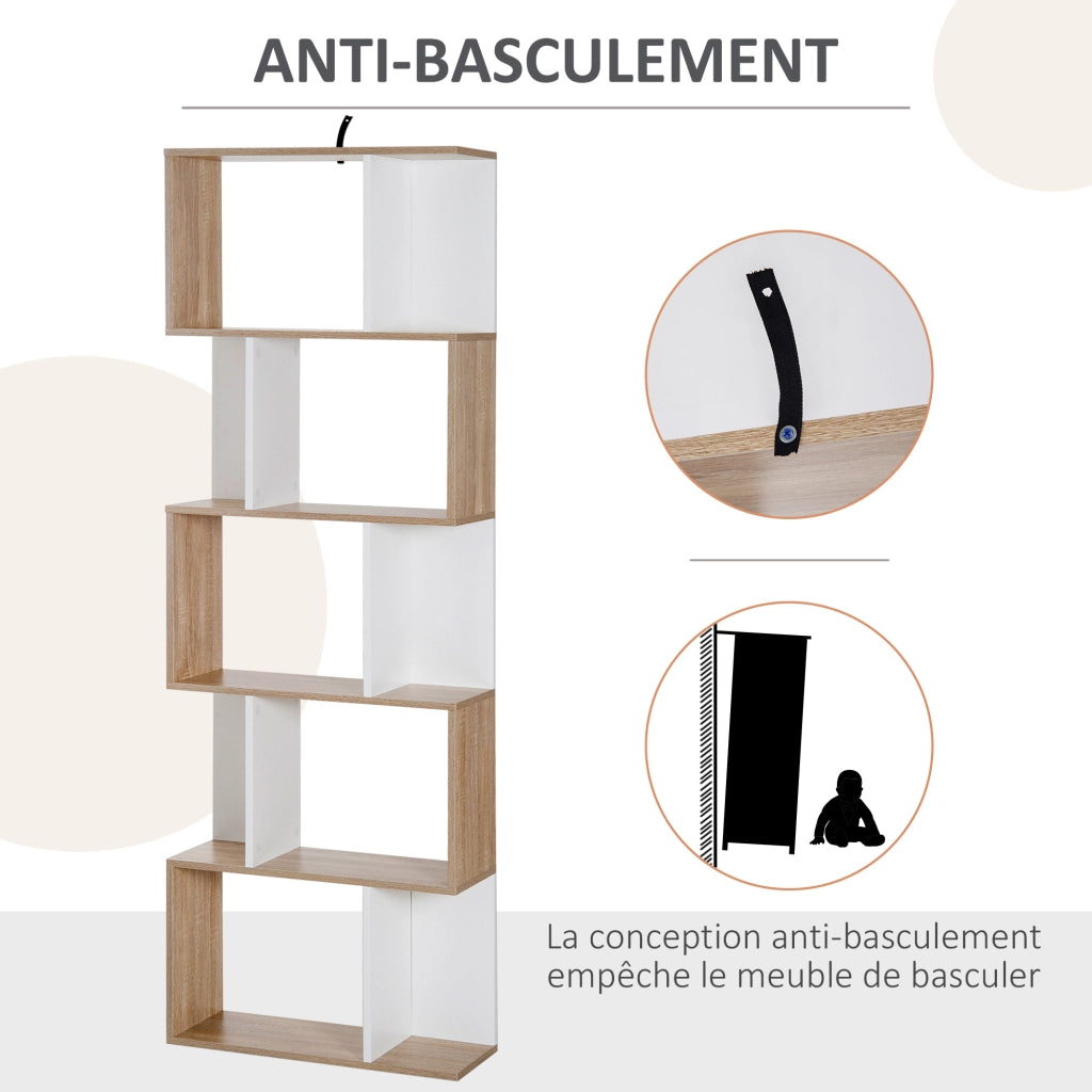 Libreria a 5 livelli ¨C zephmum ¨C legno rovere bianco 60x24x185 cm