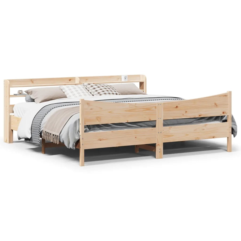 Giroletto con Testiera 200x200 cm in Legno Massello di Pino 3307032