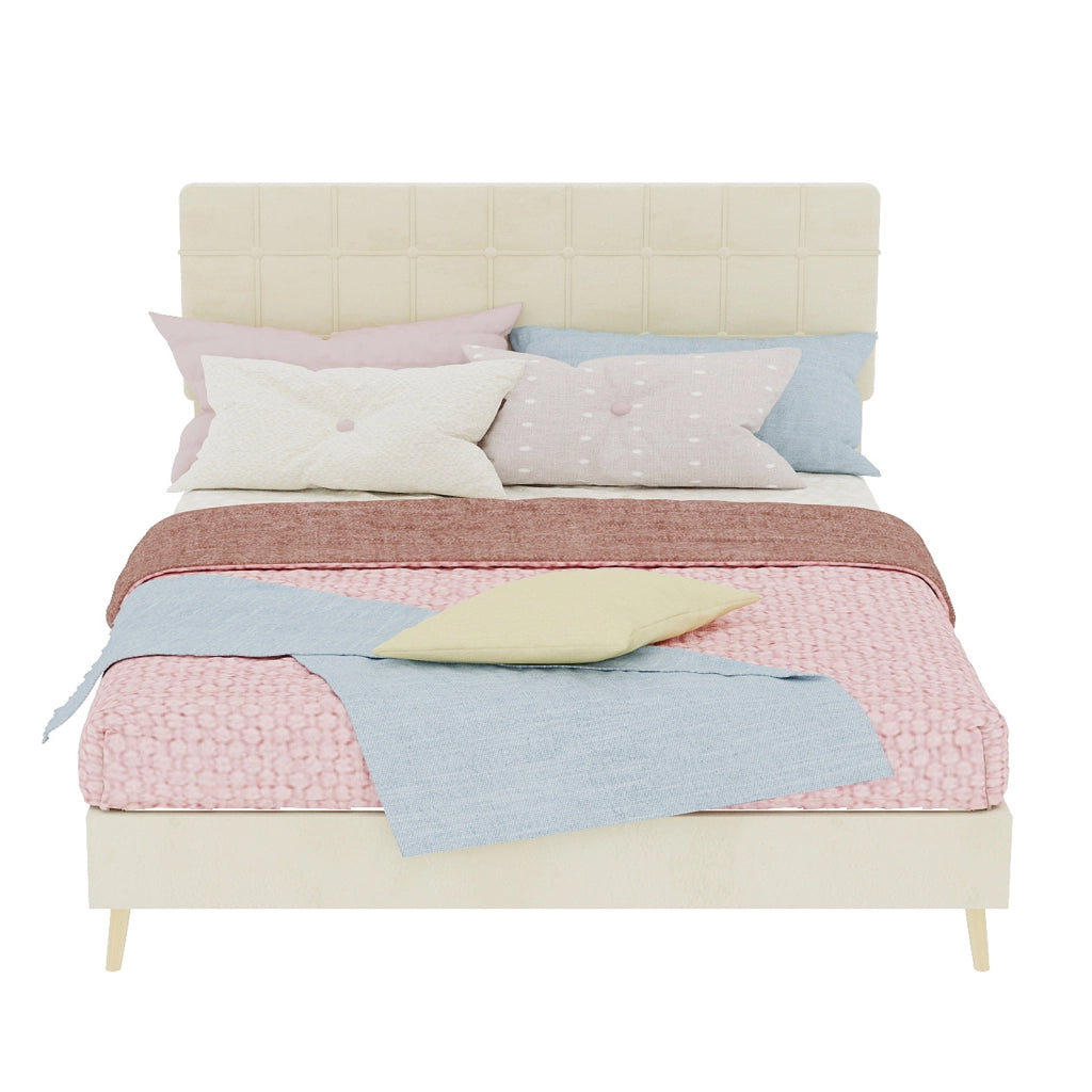 letto in velluto beige 140 x 200 cm