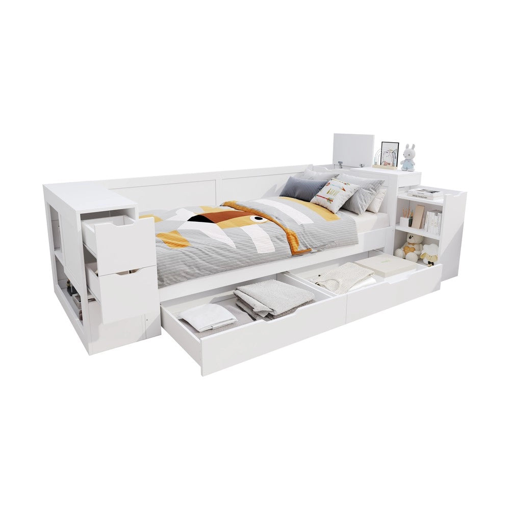 Letto Singolo con Cassetti e Contenitore ¨C MINIMAL ¨C Bianco 90x190