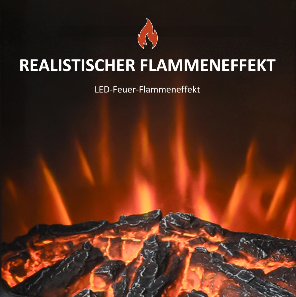 Camino Elettrico Nero con Effetto Fiamma Realistico, Termostato, 1000/2000 W, per Ambienti fino a 25 mq, 44,5x32,1x74 cm