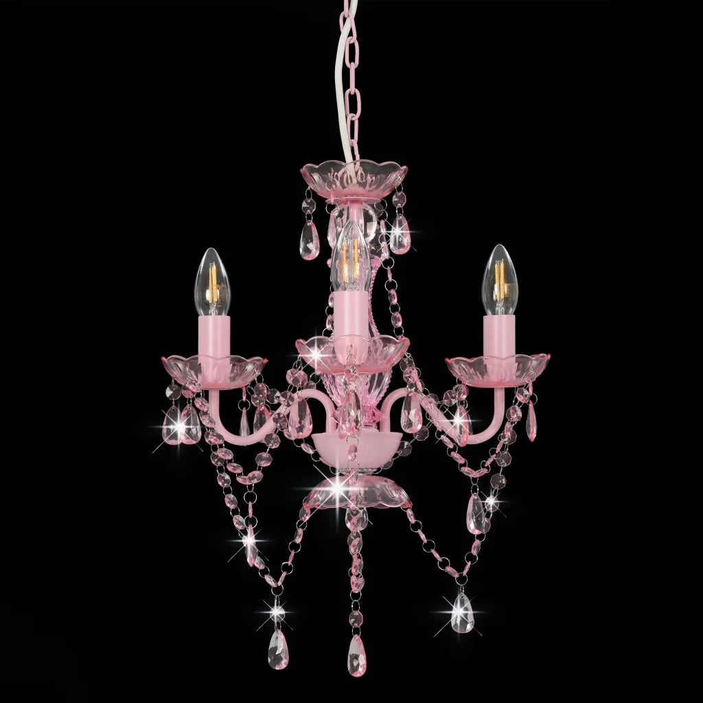 Lampadario con Perline Rosa Tondo 3 E14 281598